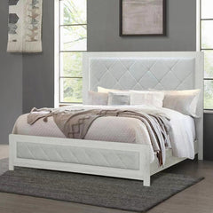 Modern Transitional Beige Finish 1pc Queen Size Panel Bed Tufted Headboard Footboard Wooden Bedroom Furniture
