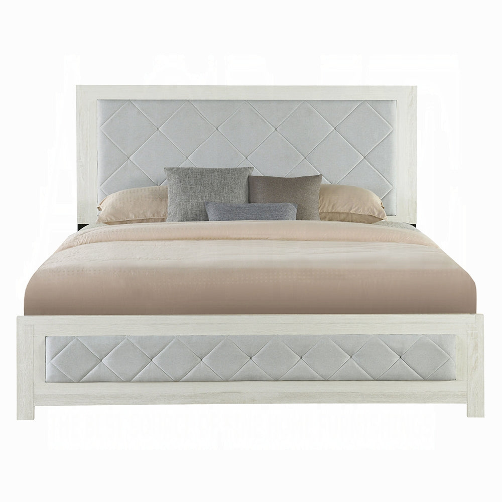 Modern Transitional Beige Finish 1pc Queen Size Panel Bed Tufted Headboard Footboard Wooden Bedroom Furniture