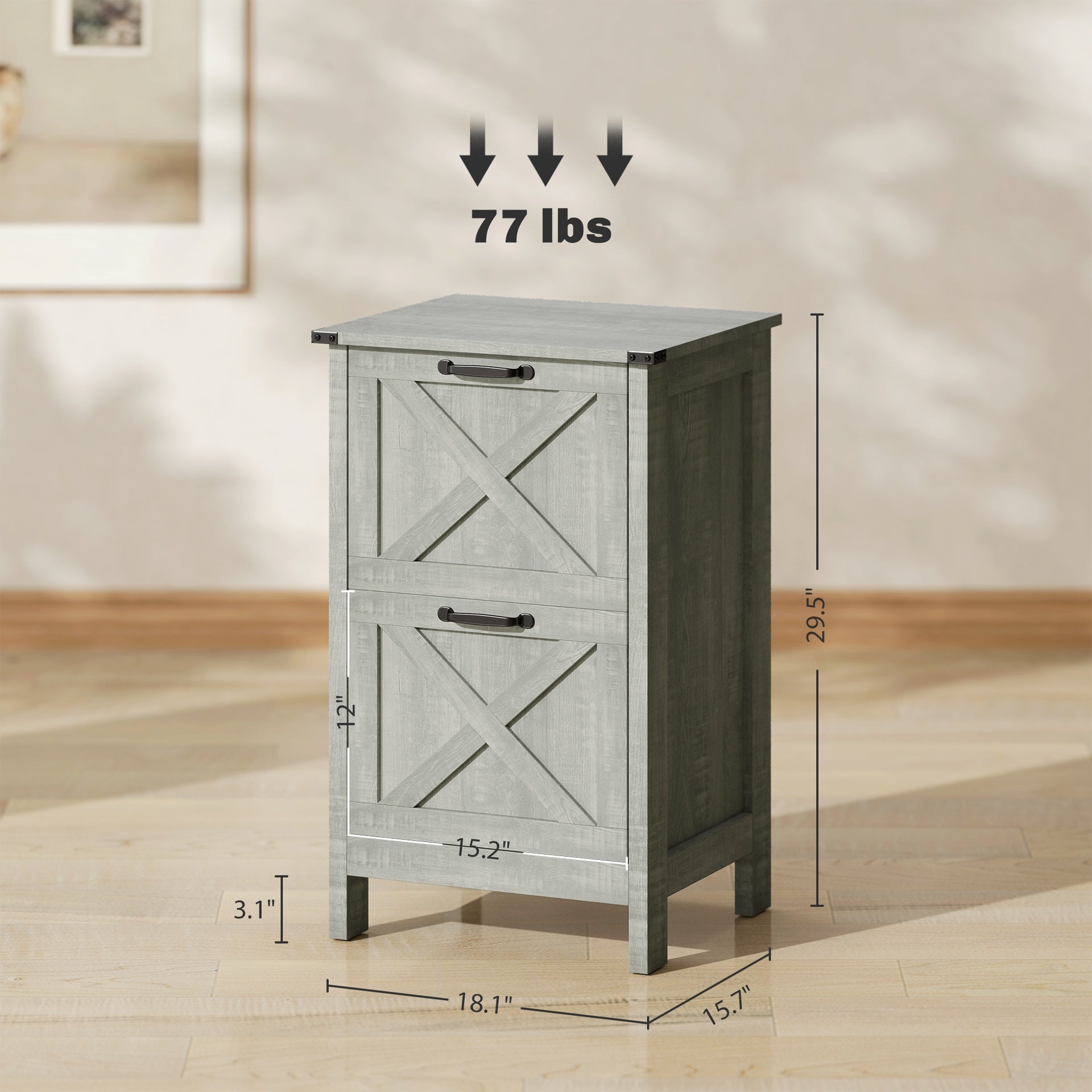 File Cabinet with 2 Drawers, Rustic Farmhouse Office Storage Cabinet,Light Gray