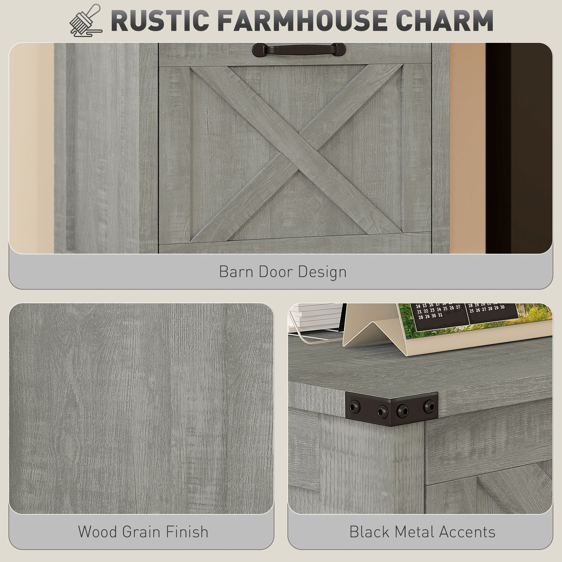 File Cabinet with 2 Drawers, Rustic Farmhouse Office Storage Cabinet,Light Gray