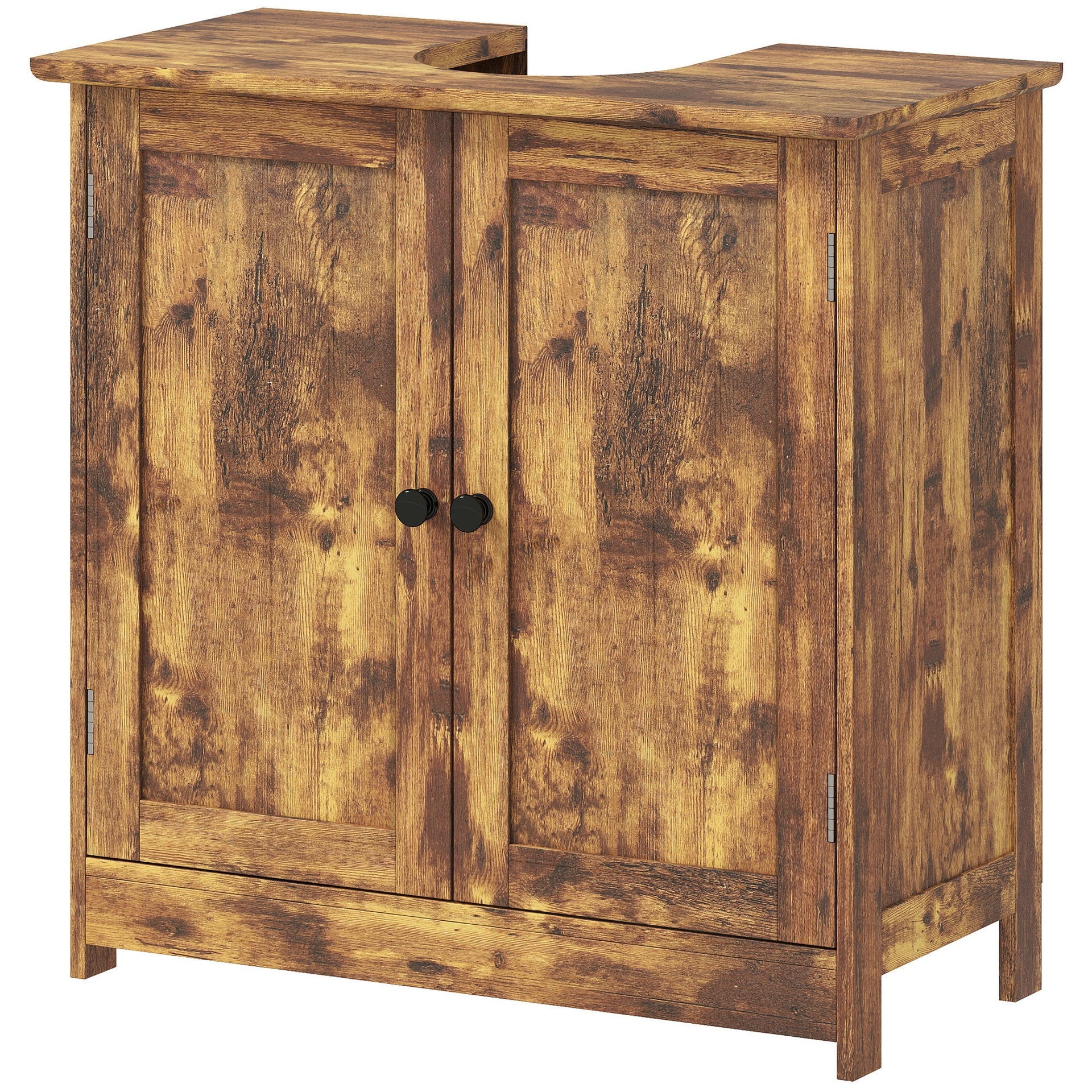 Bathroom Vanity Cabinet, Under Sink Bathroom Cabinet with 2 Doors and Adjustable Shelf, Rustic Brown (Without bathroom basin)