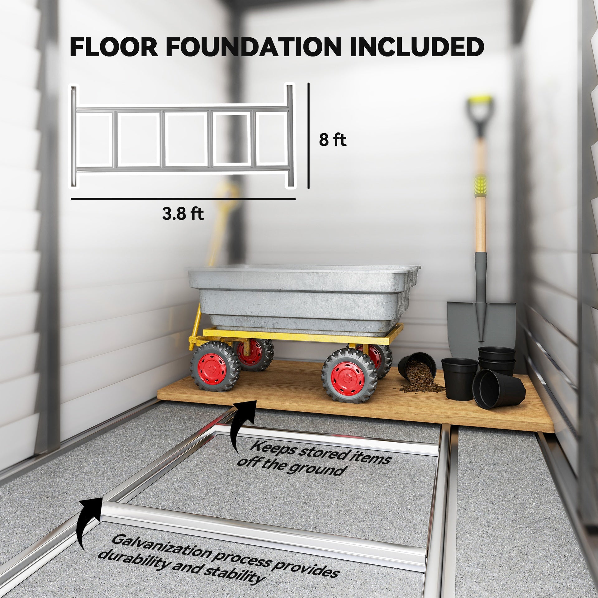 Dark Gray Outdoor Storage Shed with Foundation Kit, Lockable Doors and Gloves for Patio, Lawn
