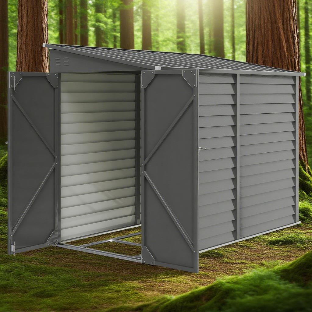 Dark Gray Outdoor Storage Shed with Foundation Kit, Lockable Doors and Gloves for Patio, Lawn