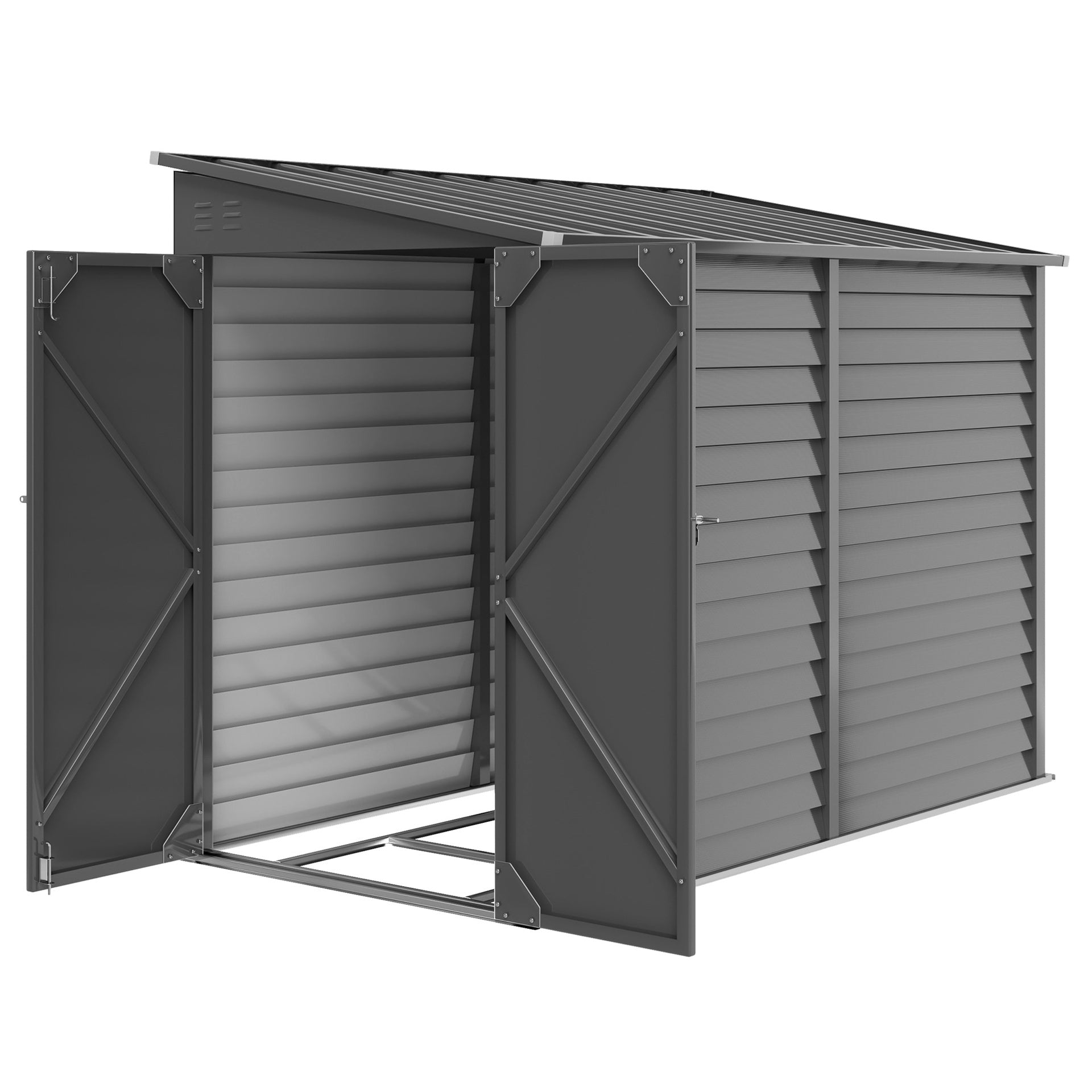 Dark Gray Outdoor Storage Shed with Foundation Kit, Lockable Doors and Gloves for Patio, Lawn