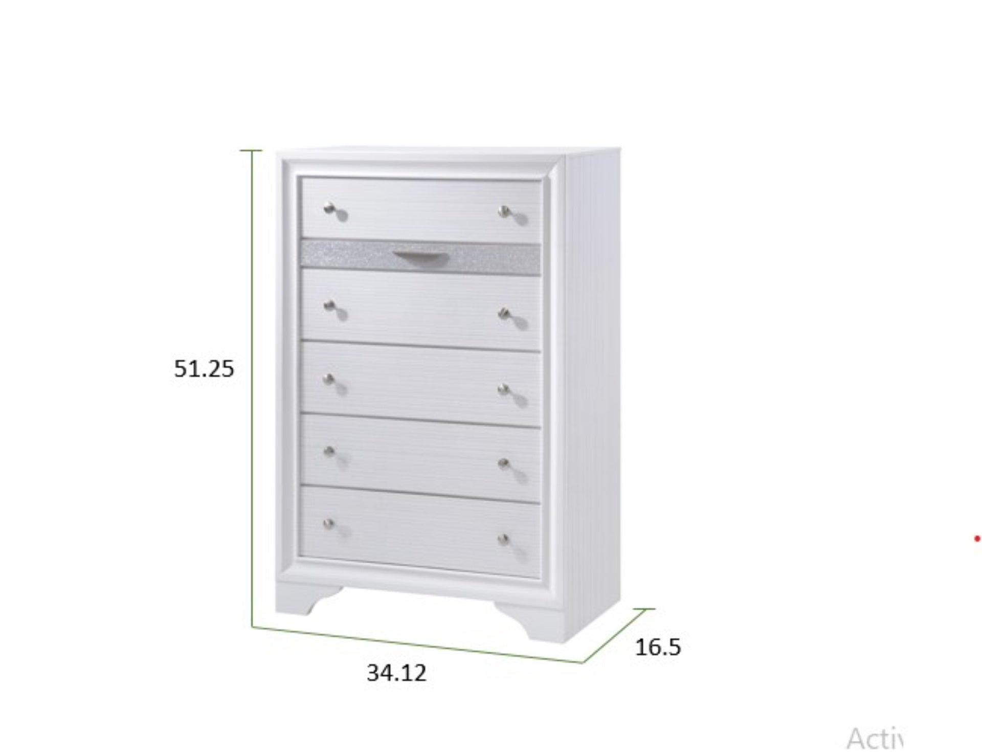 Matrix Traditional Style 5 Drawer Chest made with Wood in White color