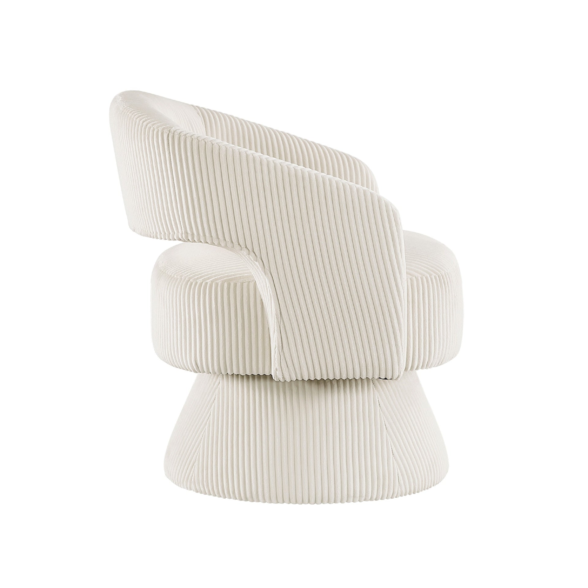 Rayne Swivel Accent Chair, Ivory Corduroy, Round Metal Swivel Base