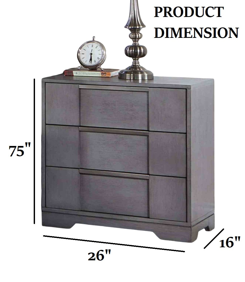 Contemporary Style 1pc Nightstand Nickel Finger Pulls Dovetail Drawers Ball Bearing Glide Gray Finish Bedroom Furniture