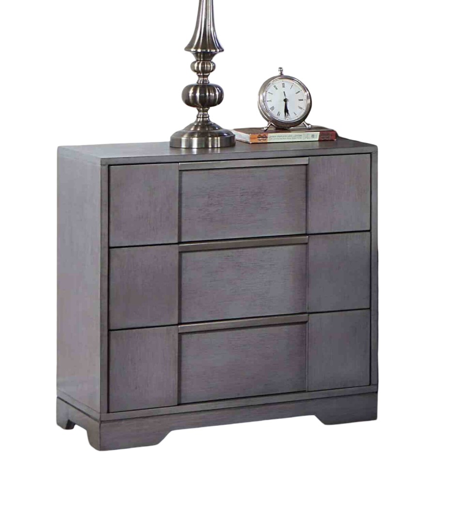 Contemporary Style 1pc Nightstand Nickel Finger Pulls Dovetail Drawers Ball Bearing Glide Gray Finish Bedroom Furniture