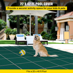 Inground Pool Safety Cover, 22 ft x 42 ft Rectangular Winter Pool Cover with Right Step, Triple Stitched, High Strength Mesh PP, Good Rain Permeability, Installation Hardware Included