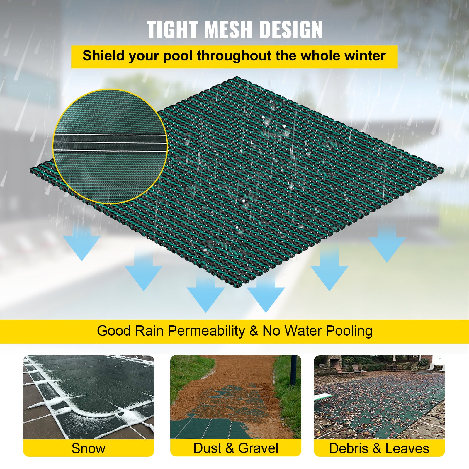 Inground Pool Safety Cover, 22 ft x 42 ft Rectangular Winter Pool Cover with Right Step, Triple Stitched, High Strength Mesh PP, Good Rain Permeability, Installation Hardware Included