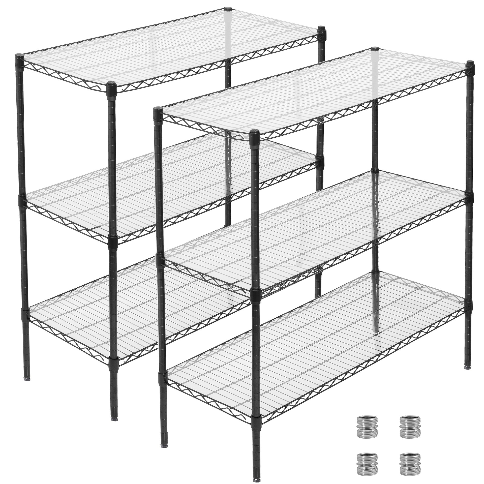 3 Tier Metal Shelf Wire Shelving Unit - Set of 2, 1050lbs Capacity Heavy Duty Adjustable Storage Rack with Shelf Liners, Extensible to 6 Tier 2100lbs Shelving Designs,  48" L x 18" D x 96" H, Black