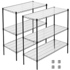 3 Tier Metal Shelf Wire Shelving Unit - Set of 2, 1050lbs Capacity Heavy Duty Adjustable Storage Rack with Shelf Liners, Extensible to 6 Tier 2100lbs Shelving Designs,  48" L x 18" D x 96" H, Black