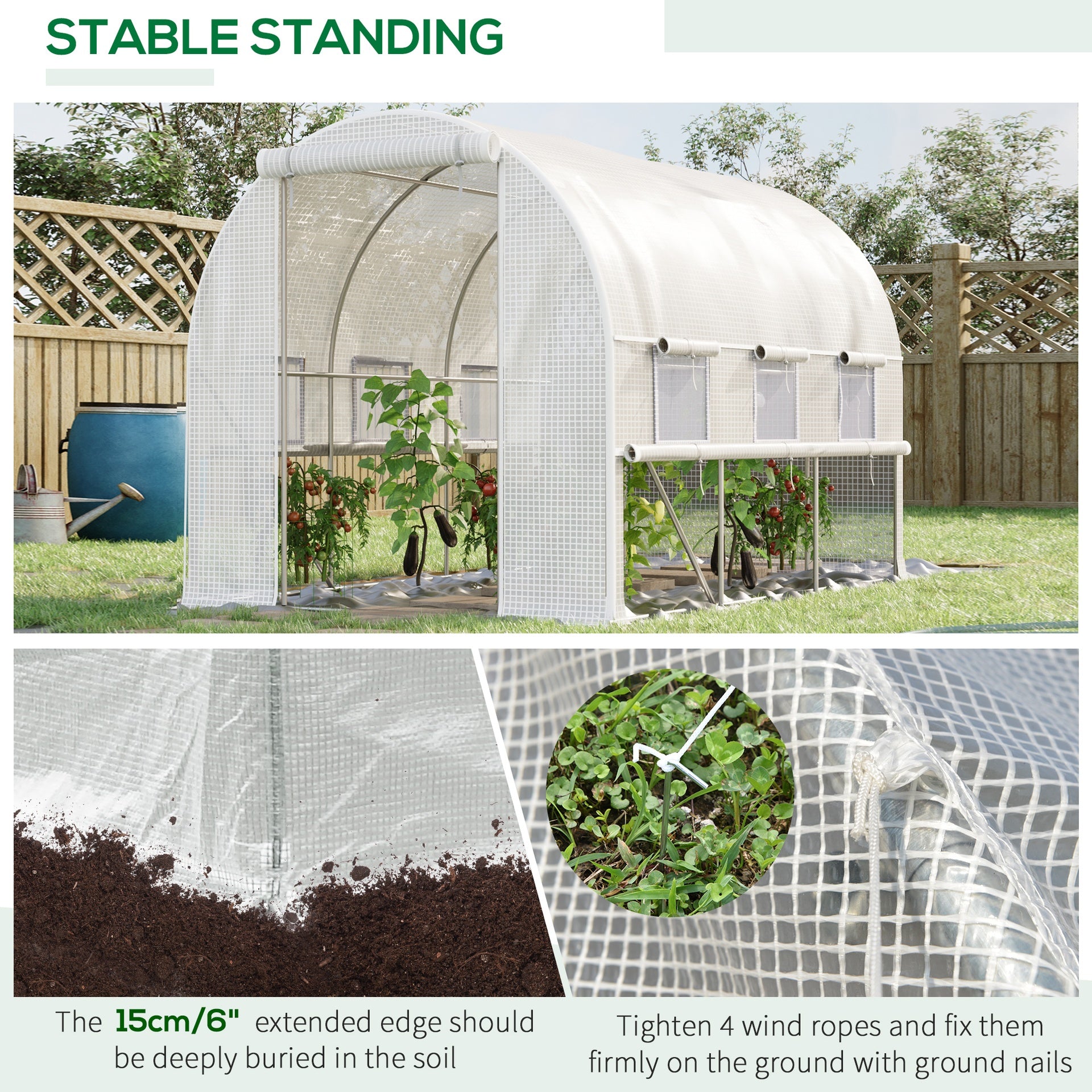 Outsunny 10' x 7' x 7' Walk-in Tunnel Greenhouse, Outdoor Green House with Anti-Tear PE Cover, Zipper Doors and Mesh Windows, White