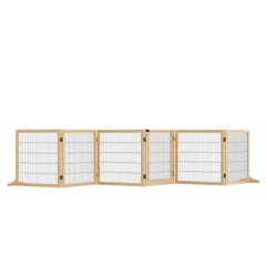 PawHut Wooden Dog Gate, 170" Freestanding Pet Gate, 6-Panel Foldable Dog Safety Barrier with 2 Support Feet for House Doorway Stairs, Small and Medium Dogs, Natural Wood