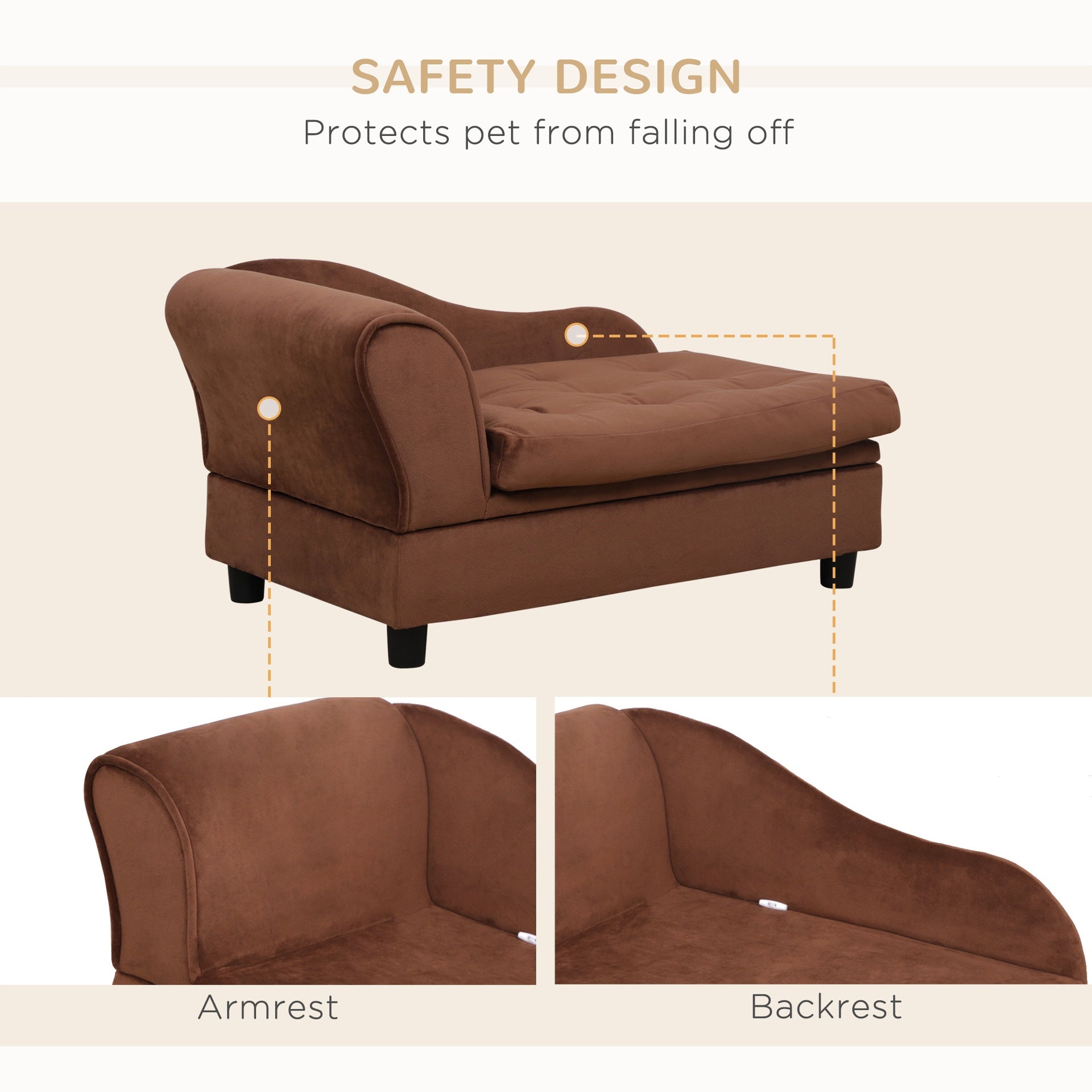 PawHut Luxury Fancy Dog Bed for Small Dogs with Hidden Storage, Small Dog Couch with Soft 3" Foam, Dog Sofa Bed, Cushy Dog Bed, Modern Pet Furniture for Puppies and Little Breeds, Brown