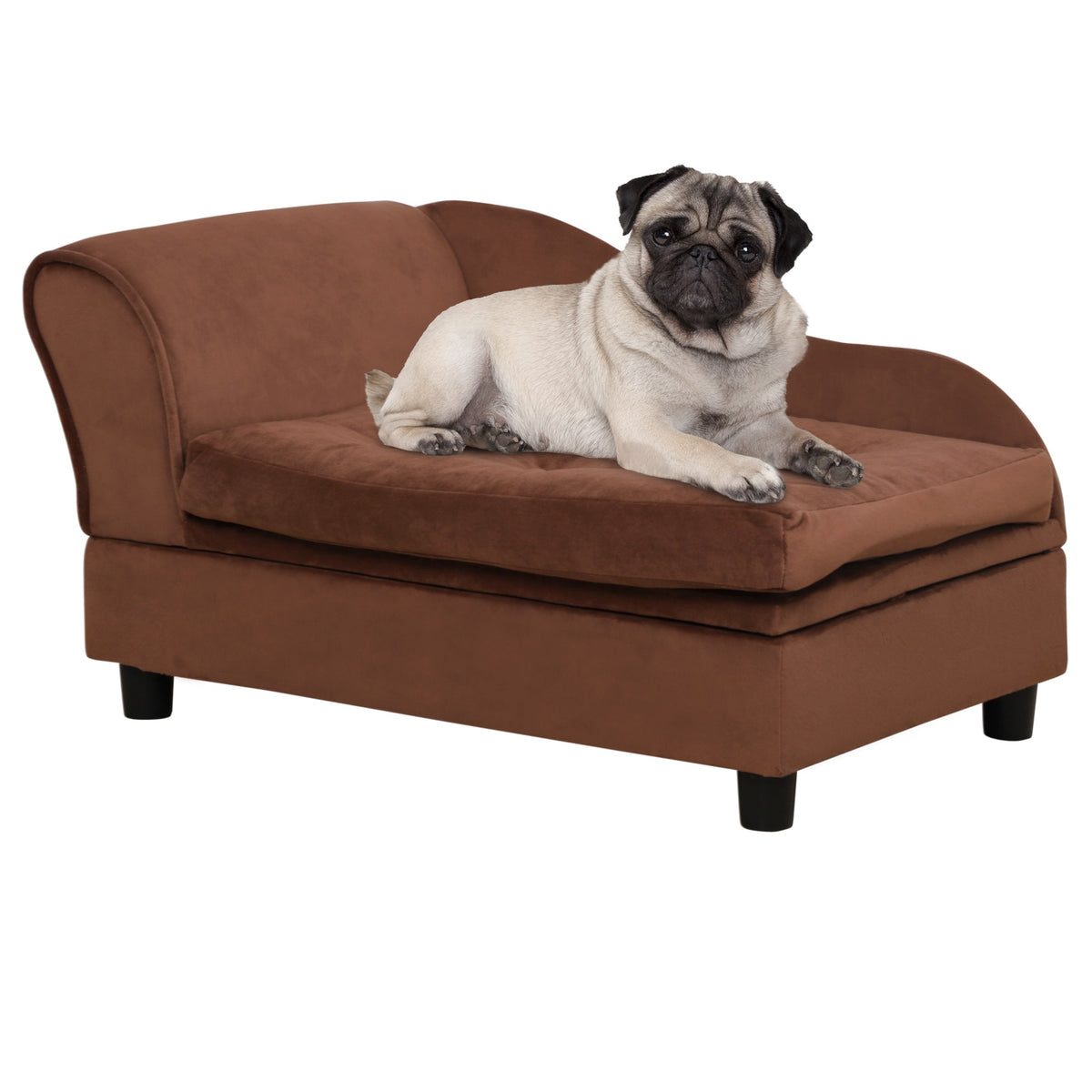 PawHut Luxury Fancy Dog Bed for Small Dogs with Hidden Storage, Small Dog Couch with Soft 3" Foam, Dog Sofa Bed, Cushy Dog Bed, Modern Pet Furniture for Puppies and Little Breeds, Brown