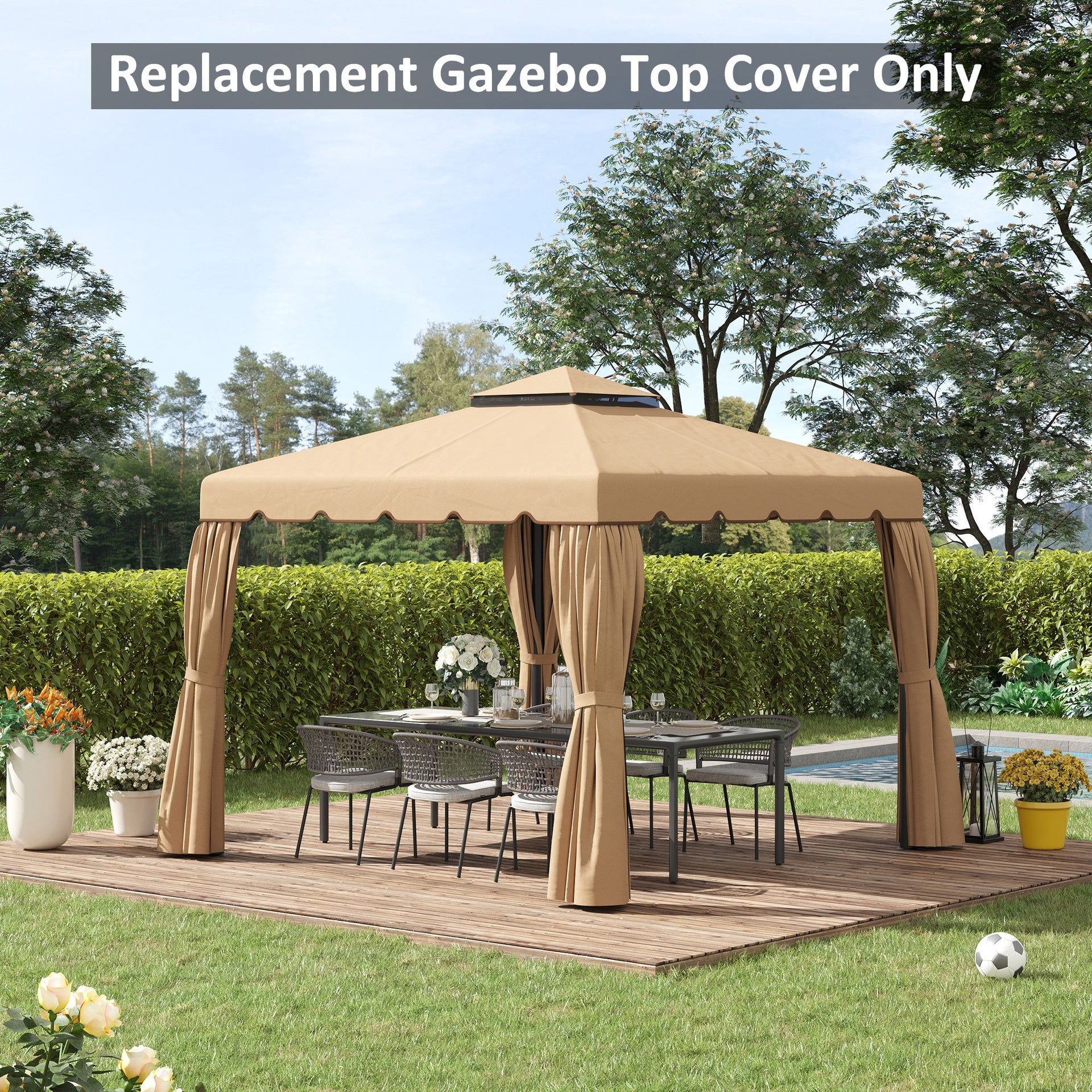 Outsunny 9.8' x 9.8' Gazebo Replacement Canopy, Gazebo Top Cover with Double Vented Roof for Garden Patio Outdoor (TOP ONLY), Khaki