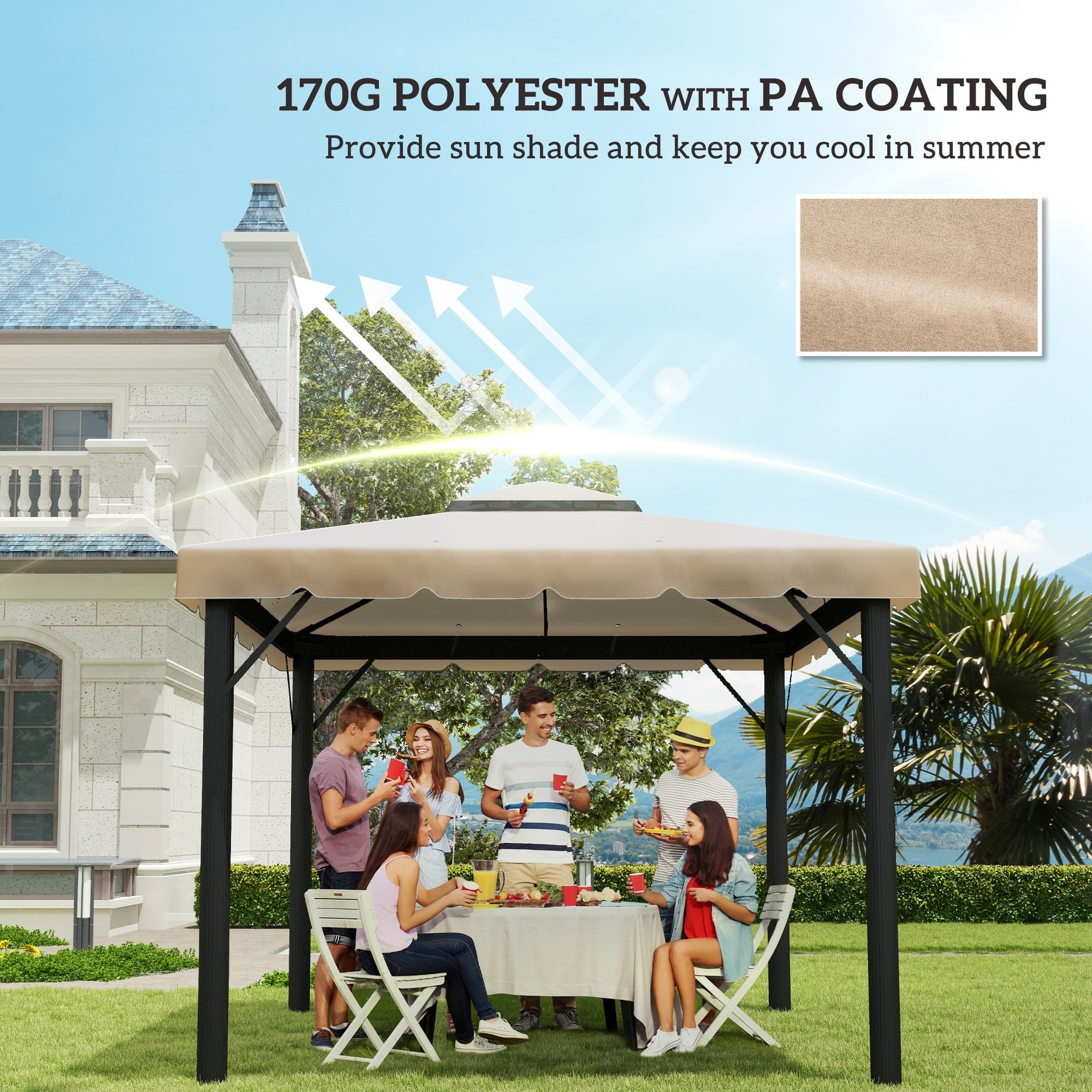 Outsunny 9.8' x 9.8' Gazebo Replacement Canopy, Gazebo Top Cover with Double Vented Roof for Garden Patio Outdoor (TOP ONLY), Khaki