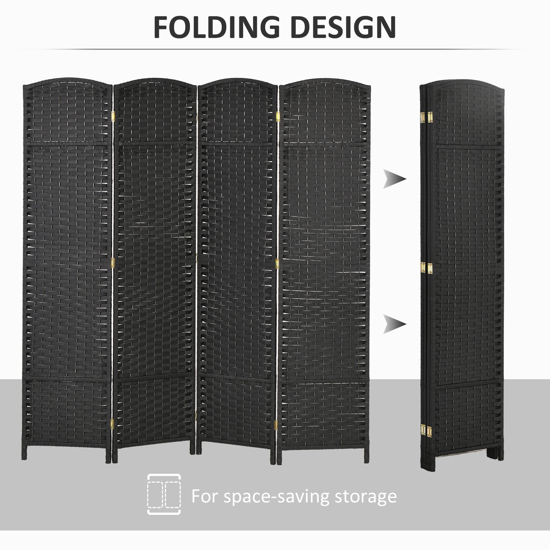 HOMCOM Room Divider, 4 Panel Folding Privacy Screen, 5.6' Tall Freestanding Partition for Home Office, Bedroom, Black