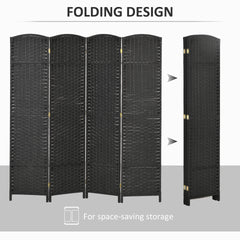 HOMCOM Room Divider, 4 Panel Folding Privacy Screen, 5.6' Tall Freestanding Partition for Home Office, Bedroom, Black