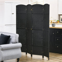 HOMCOM Room Divider, 4 Panel Folding Privacy Screen, 5.6' Tall Freestanding Partition for Home Office, Bedroom, Black