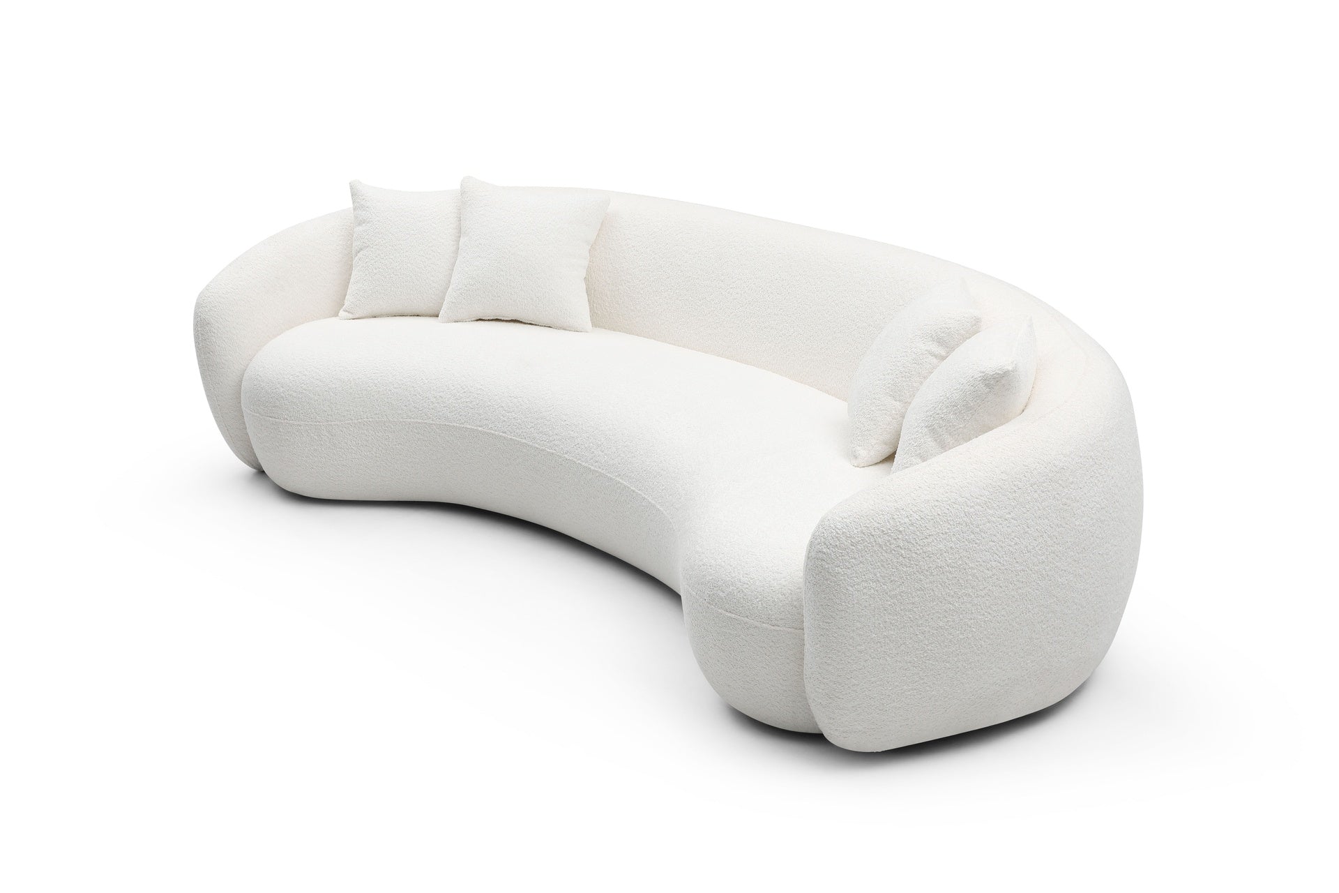 102'' 5-Seater Boucle Sofa Modern Sectional Half Moon Leisure Couch Curved Sofa Teddy Fleece Velet  WHITE