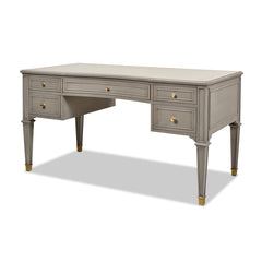 Dauphin Gold Accent 5-Drawer Wood Executive Desk Grey Cashmere Rubber Wood & Veneer