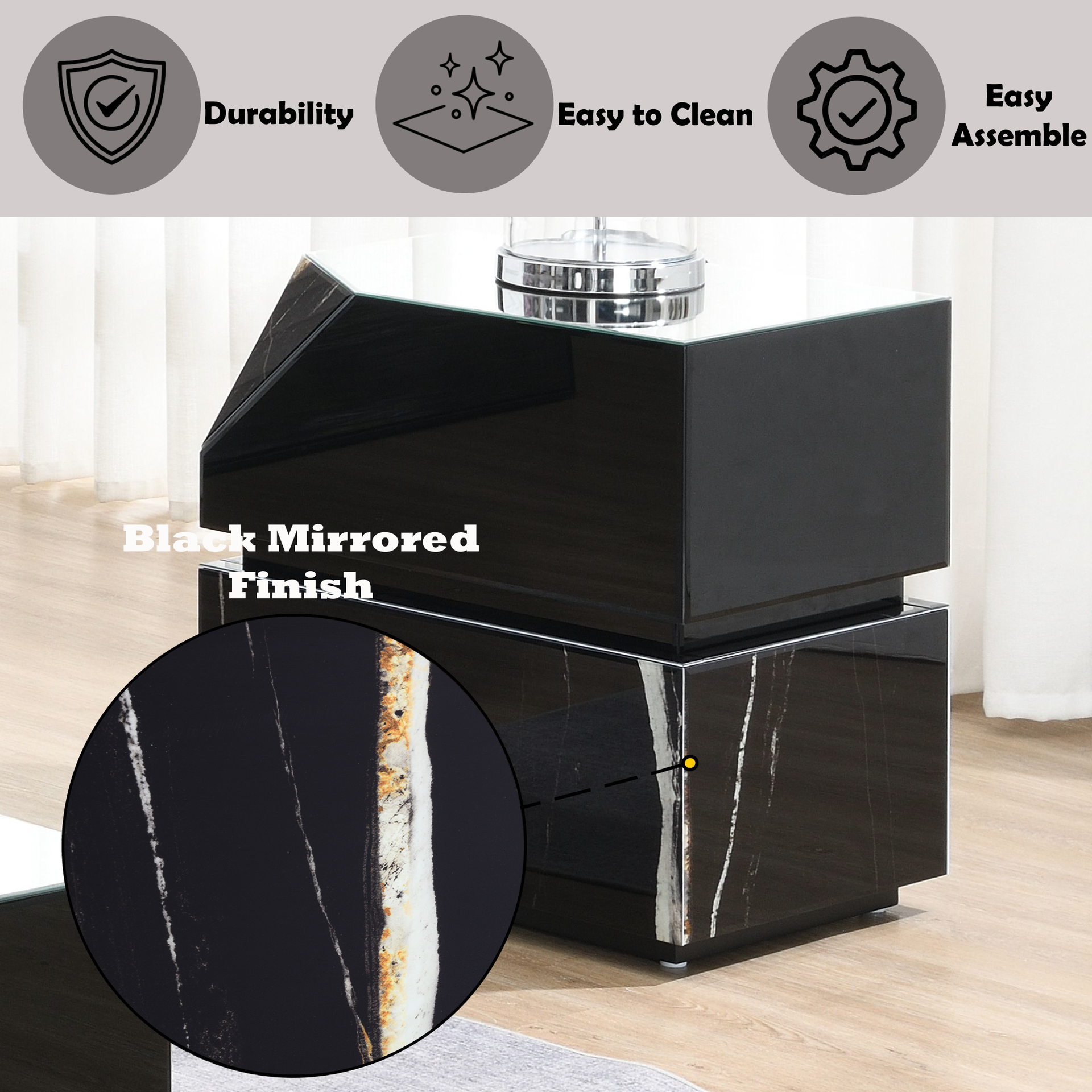 Drisana Black Mirrored Finish End Table