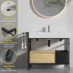FORTE 36" Industrial Style Modular Bathroom Vanity with a robust metal frame, topped with a seamless, easy-to-clean artificial stone basin, without drainage and faucet, KD