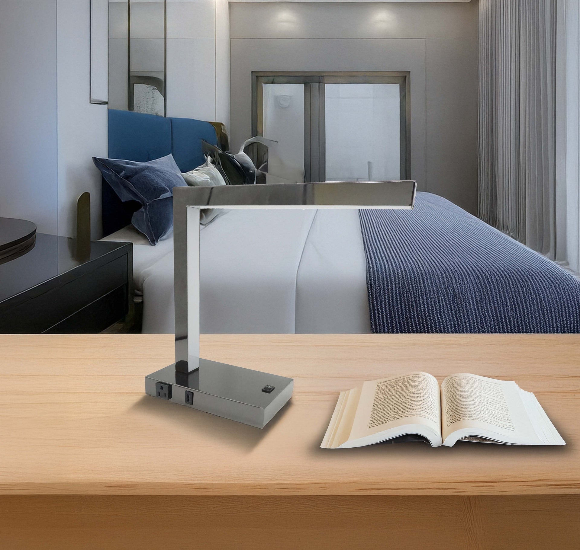 Modern LED Desk Lamp with USB & Power Outlet