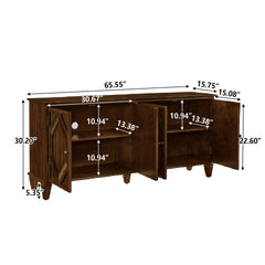 65.2" Mid Century Modern Sideboard Buffet Cabinet with Storage, Symmetrical Geometric Accent Coffee Bar Wine Bar Storage Cabinet, Large Console Table for Living Room/Entryway/Kitchen, Walnut