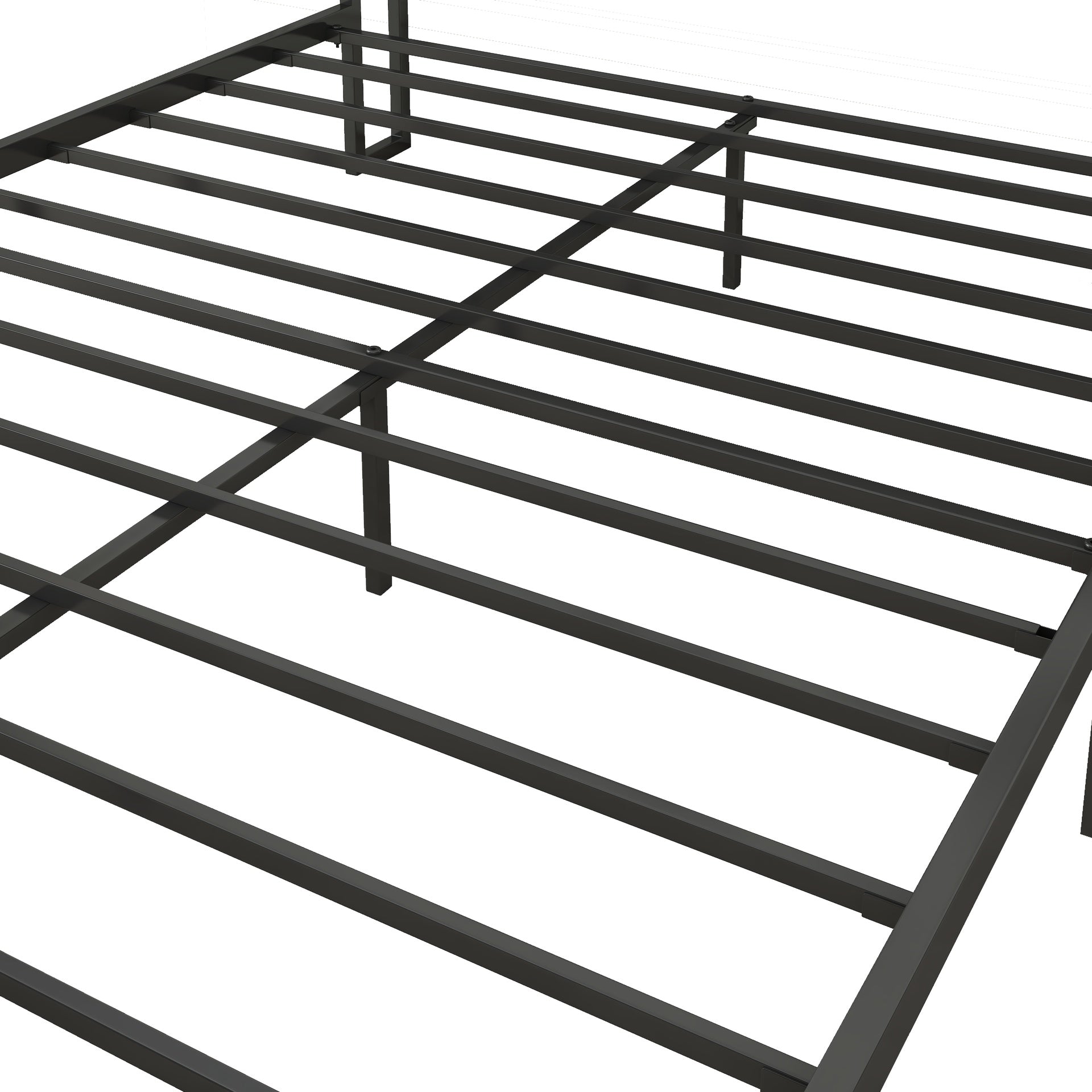 Full Size Bed Frame with Charging Station, Upholstered Headboard, Metal Platform, Grey