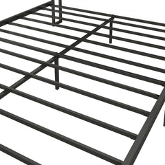 Full Size Bed Frame with Charging Station, Upholstered Headboard, Metal Platform, Grey