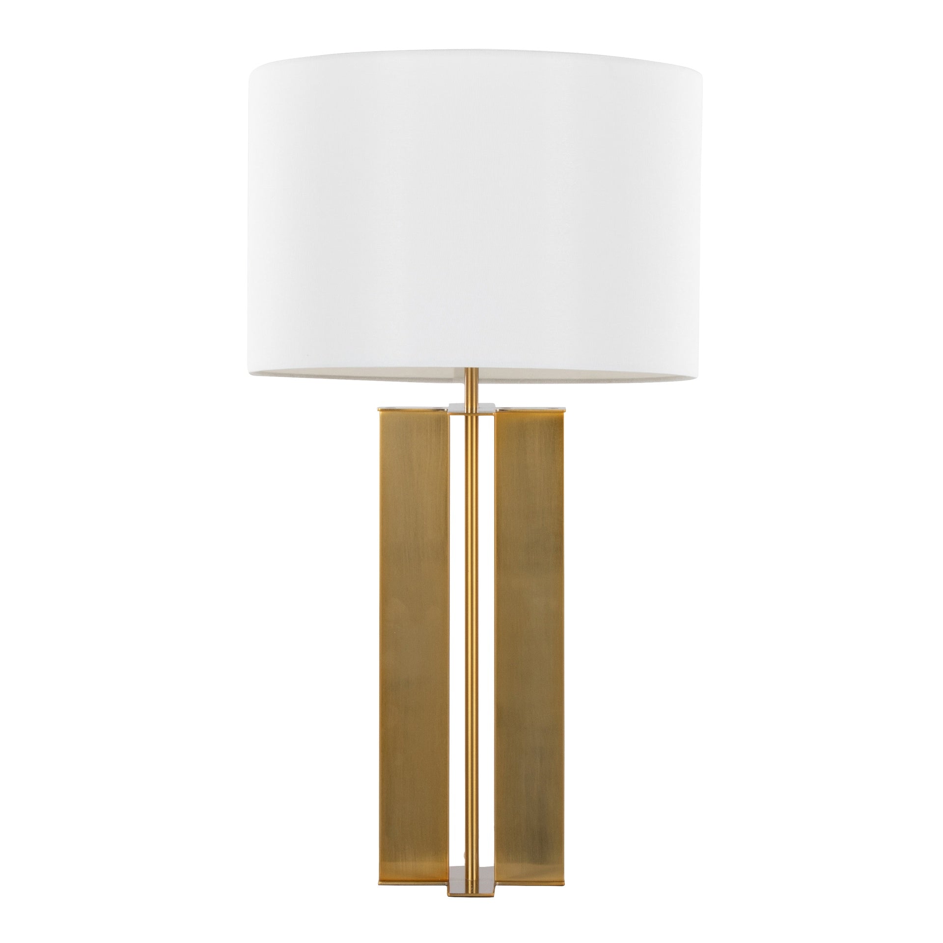 Cosmo 28" Glam Metal Table Lamp in Antique Brass and White Linen by LumiSource