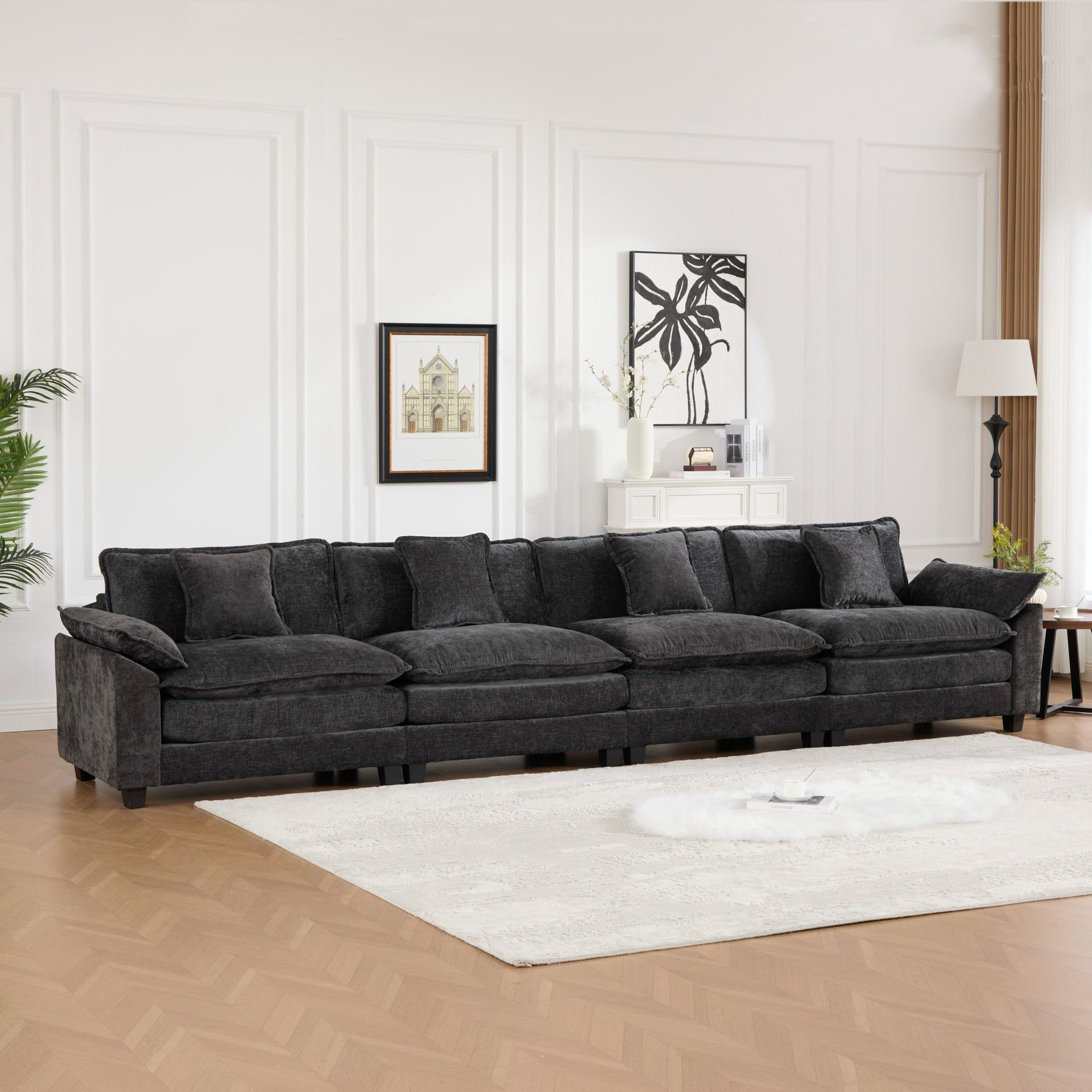 Wider Armrest 3 Seats (Ottoman is not included), Modern Sectional Couch, for Living Room Bedroom and Apartment, Comfy Double Layer Upholstered Seat Cushion, Breathable Chenille Fabric,Black,SW5044BK