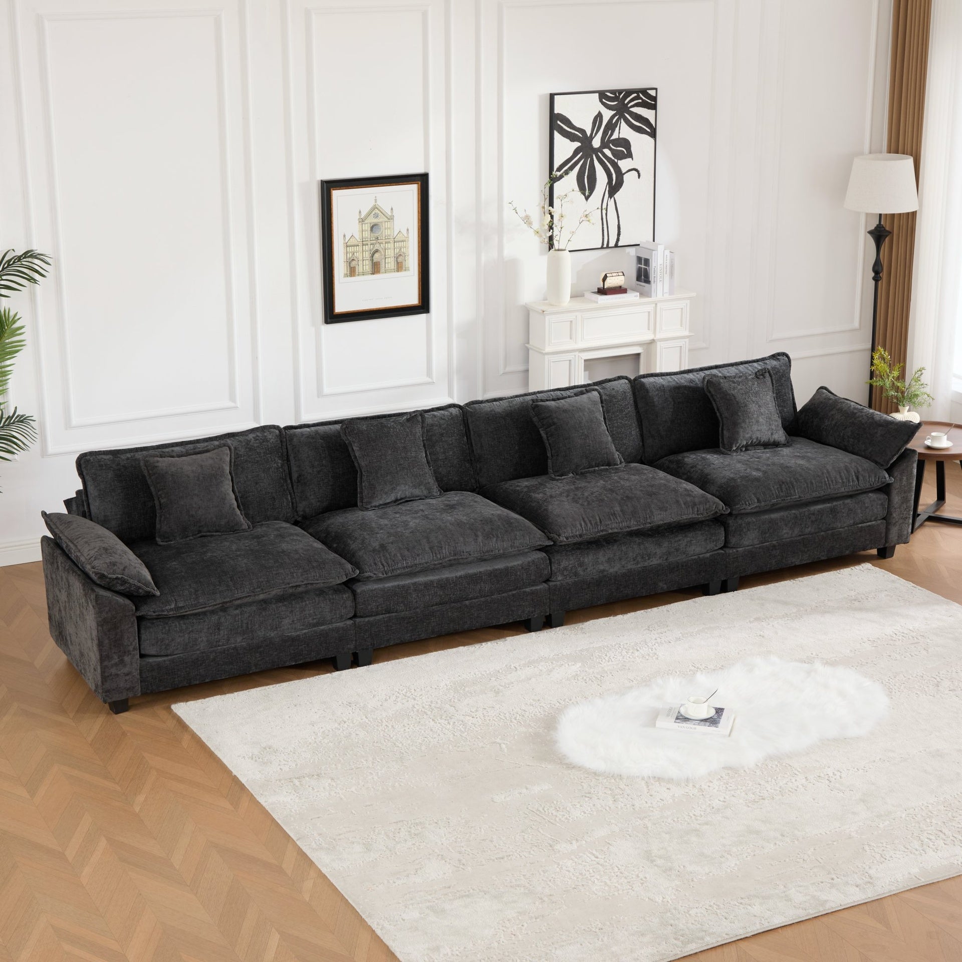 Wider Armrest 3 Seats (Ottoman is not included), Modern Sectional Couch, for Living Room Bedroom and Apartment, Comfy Double Layer Upholstered Seat Cushion, Breathable Chenille Fabric,Black,SW5044BK