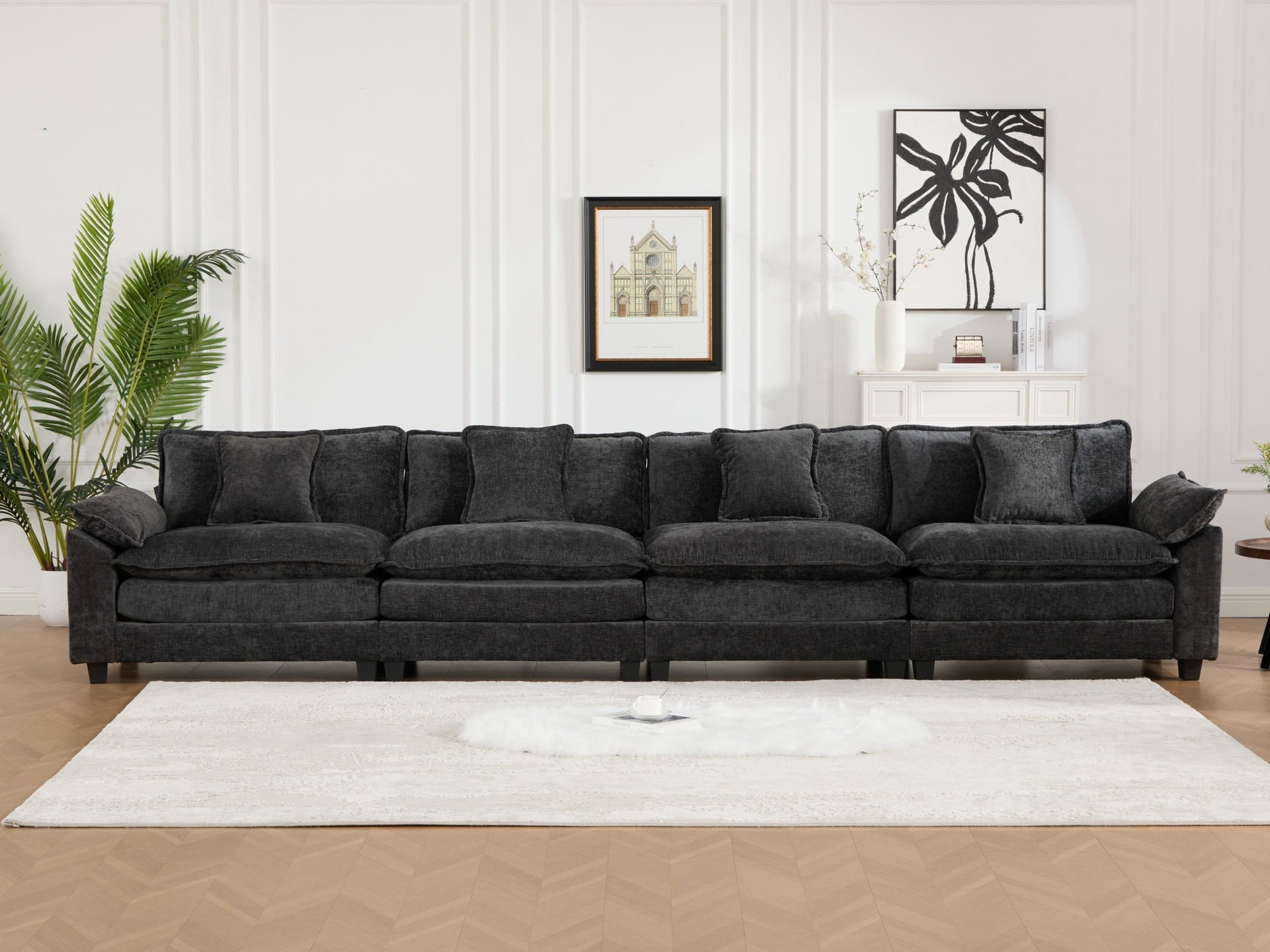Wider Armrest 3 Seats (Ottoman is not included), Modern Sectional Couch, for Living Room Bedroom and Apartment, Comfy Double Layer Upholstered Seat Cushion, Breathable Chenille Fabric,Black,SW5044BK