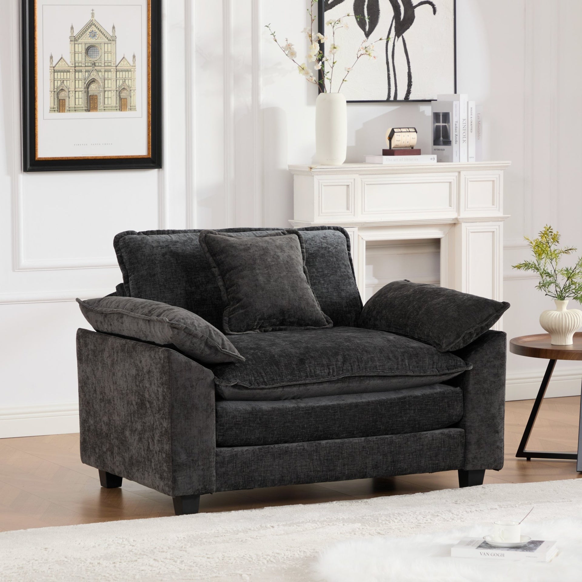 Cloud Sofa Single Seat (Ottoman is not included), Modern Sectional Couch, for Living Room Bedroom and Apartment, Comfy Double Layer Upholstered Seat Cushion, Breathable Chenille Fabric, Black,SW5041BK
