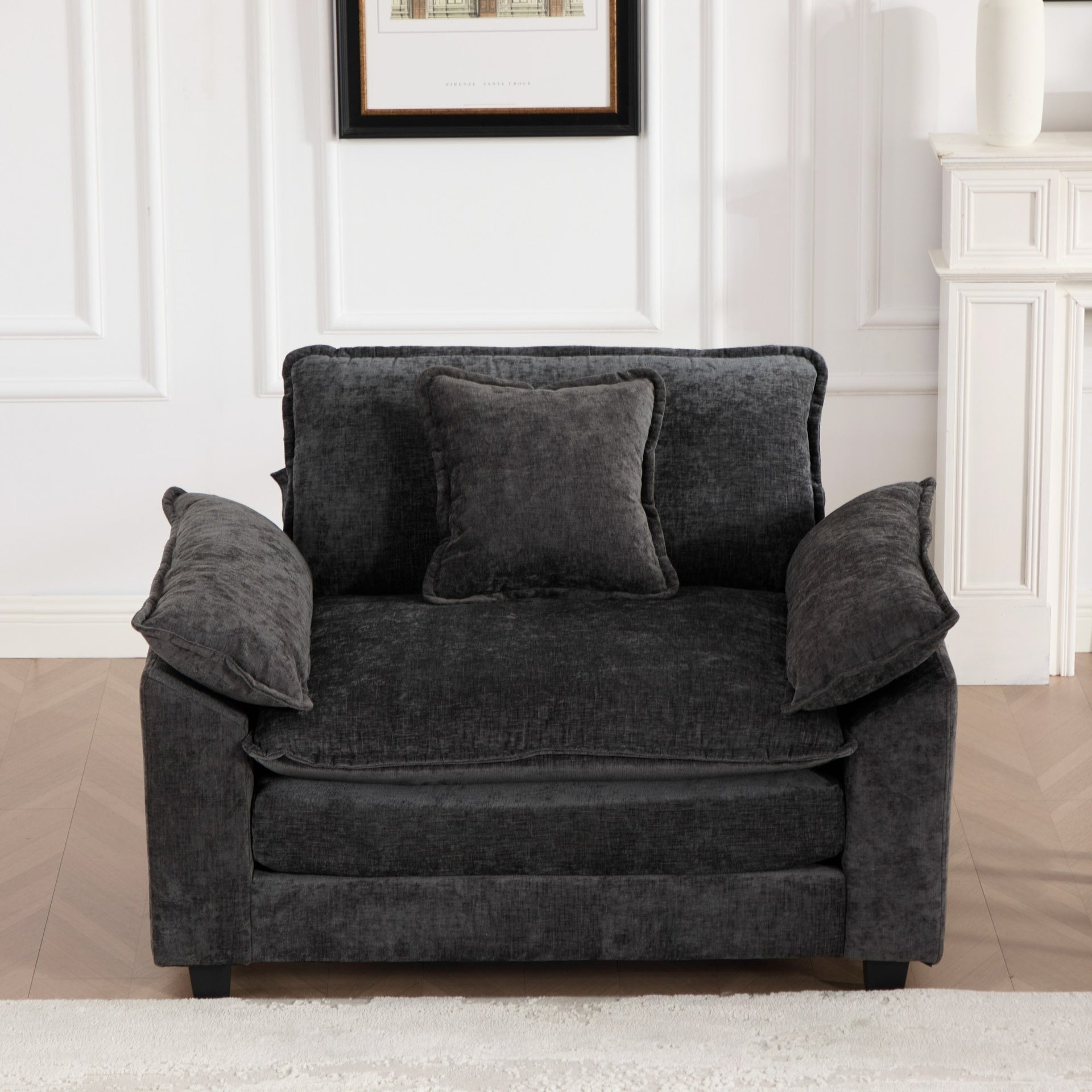 Cloud Sofa Single Seat (Ottoman is not included), Modern Sectional Couch, for Living Room Bedroom and Apartment, Comfy Double Layer Upholstered Seat Cushion, Breathable Chenille Fabric, Black,SW5041BK