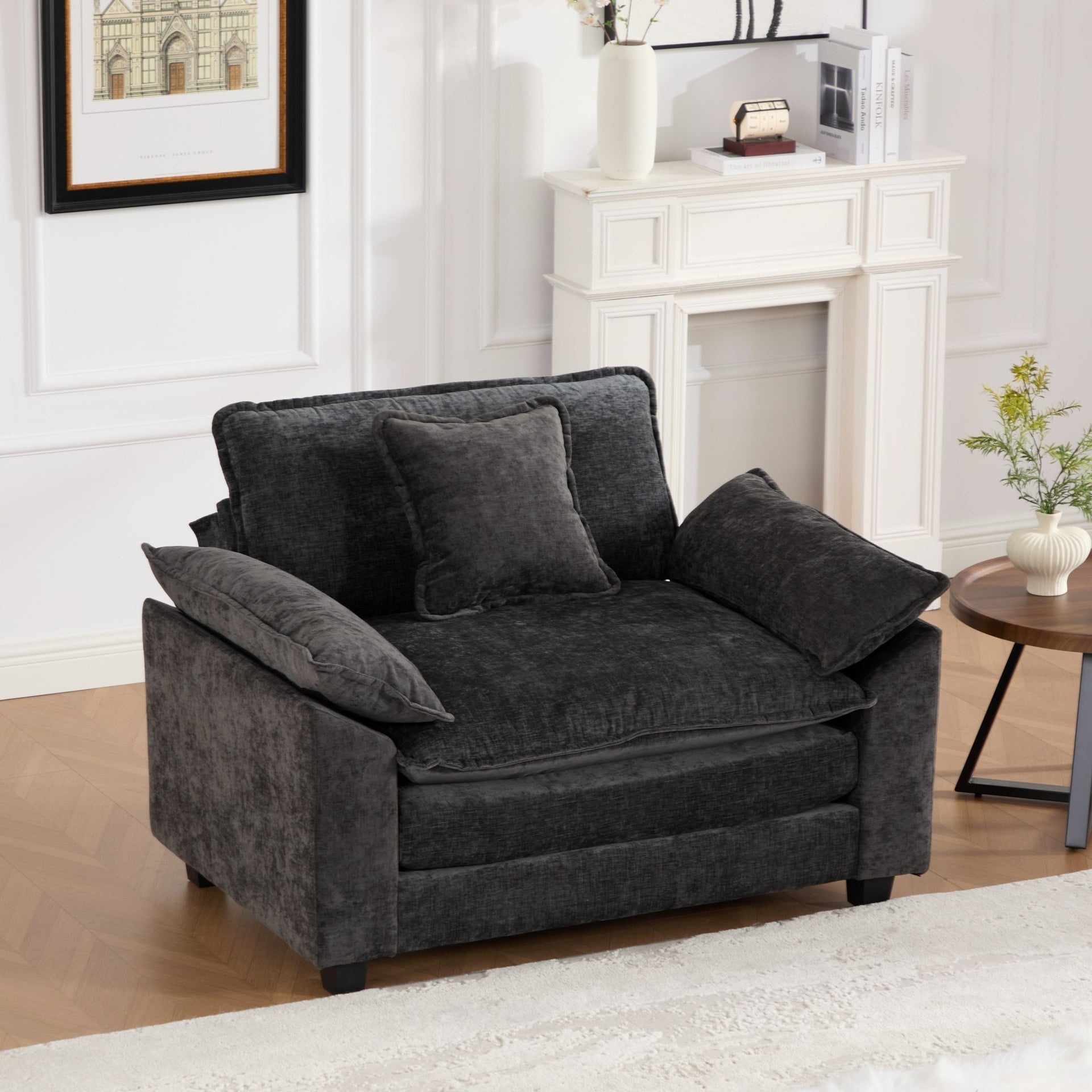Cloud Sofa Single Seat (Ottoman is not included), Modern Sectional Couch, for Living Room Bedroom and Apartment, Comfy Double Layer Upholstered Seat Cushion, Breathable Chenille Fabric, Black,SW5041BK