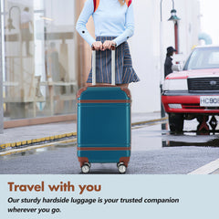 Hardshell Luggage Sets with Bags Lightweight Suitcase Double Spinner Wheels with TSA Lock ,Single Vintage Luggage 24 IN,Blue