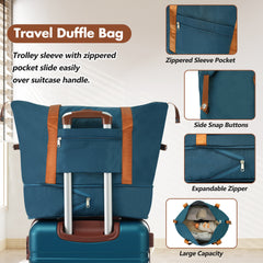 Hardshell Luggage Sets with Bags Lightweight Suitcase Double Spinner Wheels with TSA Lock ,Single Vintage Luggage 24 IN,Blue