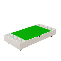 The 2 in 1 Rollaway Play Table and Toy Organizer Compatible with Lego Suitable for Storing Under Bed or Sofa-White (38" x 18.7" x 5.9")
