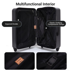 Luggage Set with Spinner Wheels ABS Lightweight Durable Hard Suitcase,8-Piece Set (20"/24"/28"+Gym Tote Bag + 4 Pieces Storage Bag Set ) , DARK GREY
