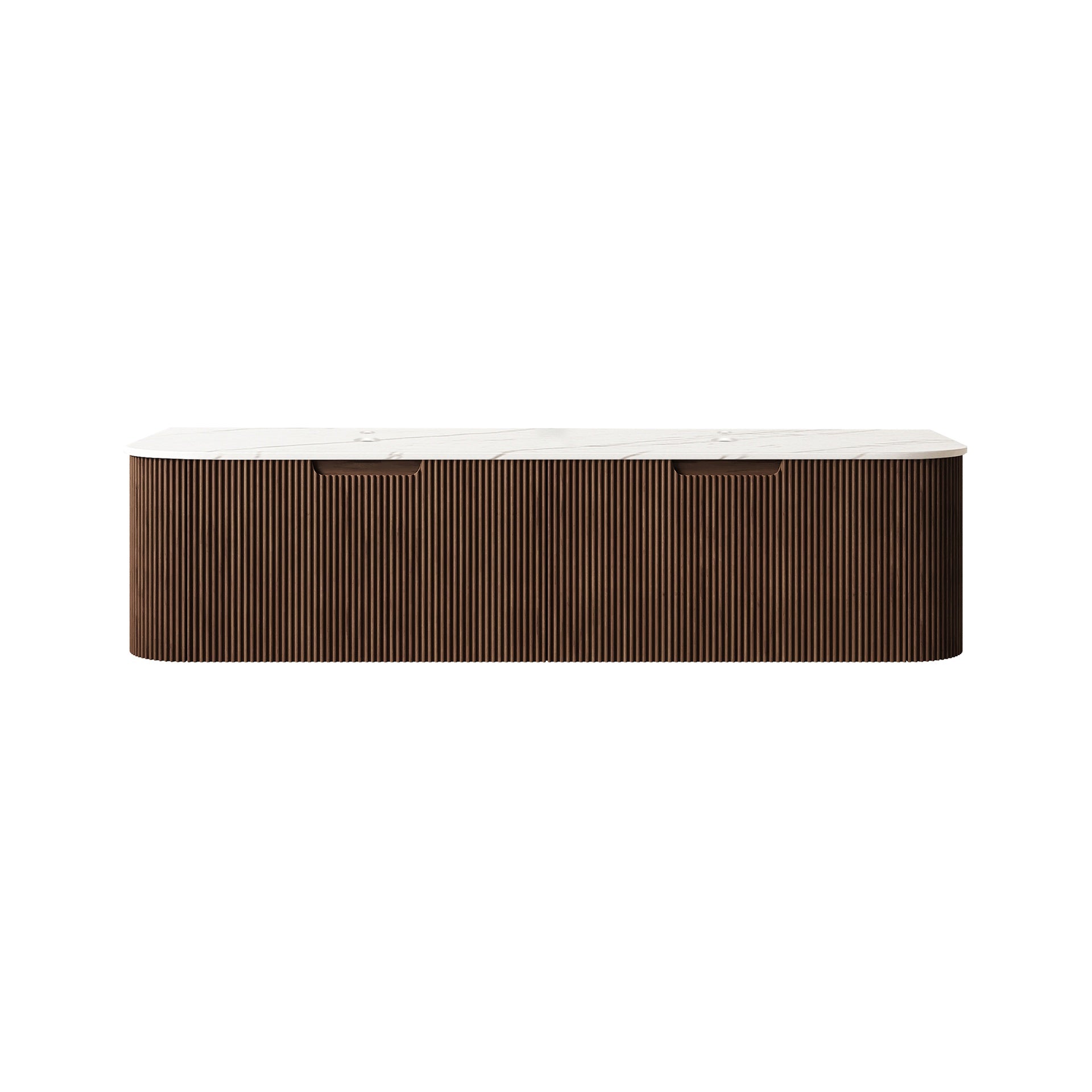 DINA 60'' Wall Mounted Plywood Cabinet with Carrara White Sintered Stone Countertop, Two Drawers, NO Basin, NO Faucet and Drain, Dark Walnut Woodgrain Color