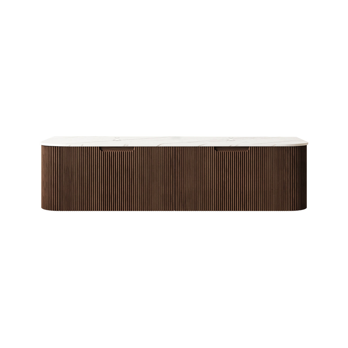 DINA 60'' Wall Mounted Plywood Cabinet with Carrara White Sintered Stone Countertop, Two Drawers, NO Basin, NO Faucet and Drain, Dark Walnut Woodgrain Color