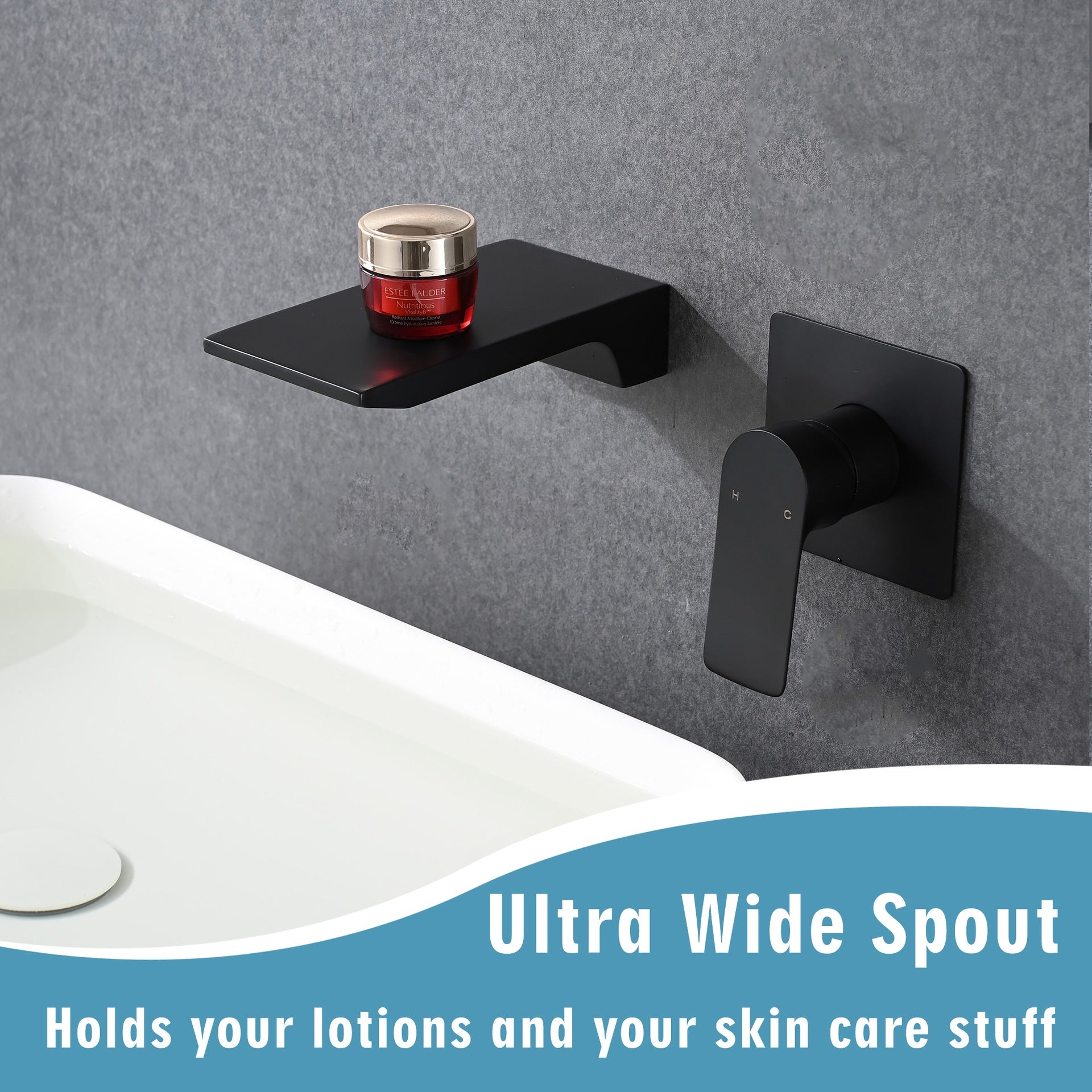Matte Balck Wall Mount Bathroom Sink Faucet, Single Handle Bathtub Faucet with Waterfall Spout Brass Rough-in Valve Included