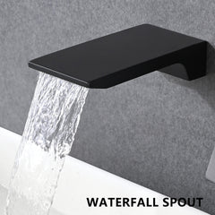 Matte Balck Wall Mount Bathroom Sink Faucet, Single Handle Bathtub Faucet with Waterfall Spout Brass Rough-in Valve Included
