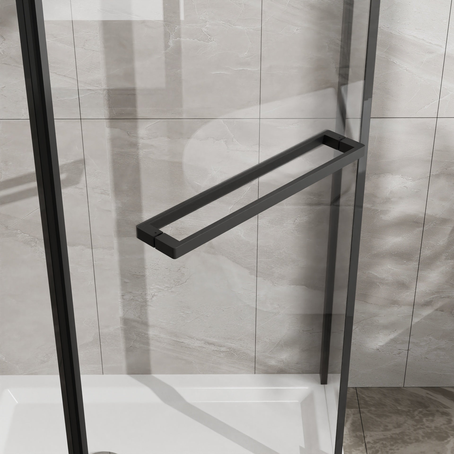Goodyo Neo-Angle Frameless Shower Door 36 in.D x 36 in.W x 72 in.H Corner Shower Enclosure with Clear SGCC Tempered Glass Pivot Shower Door in Matte Black Finish