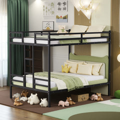 Queen Bunk Bed, Metal Bed Frame With Full-Length Guardrail and Ladder, Black,Custom mattress needed